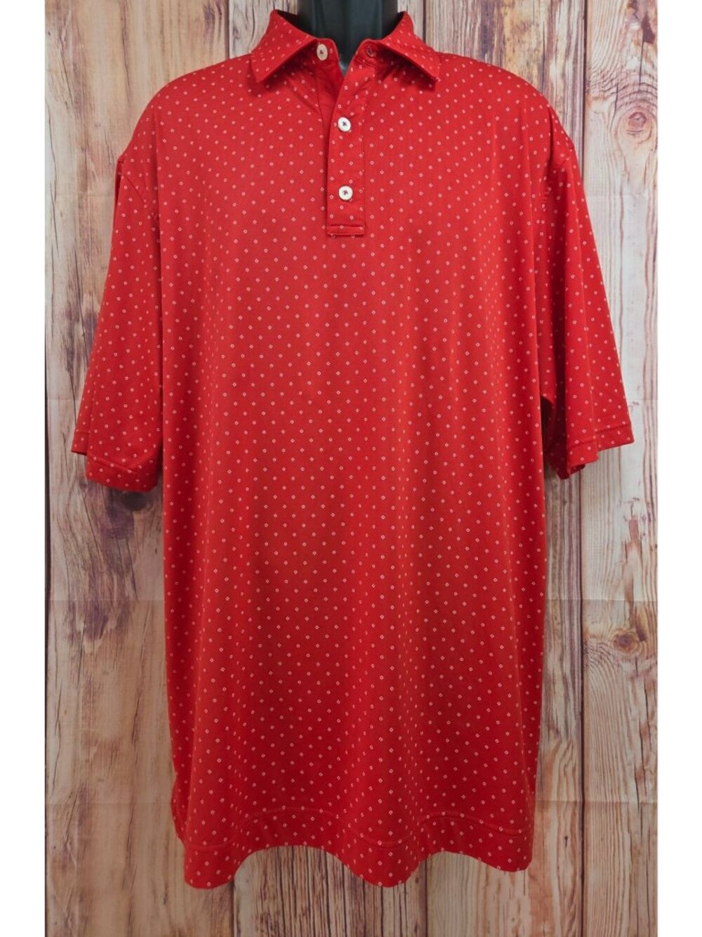 FootJoy Mens Red Polka Dot Print Polo Shirt XL Performance Stretch Golf Apparel